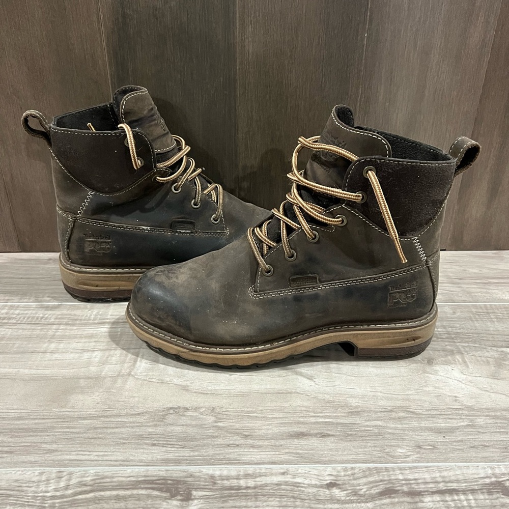 TIMBERLAND PRO434 BROWN LEATHER WATERPROOF 6" HIKING WORK LADIES 7.5 BOOTS
